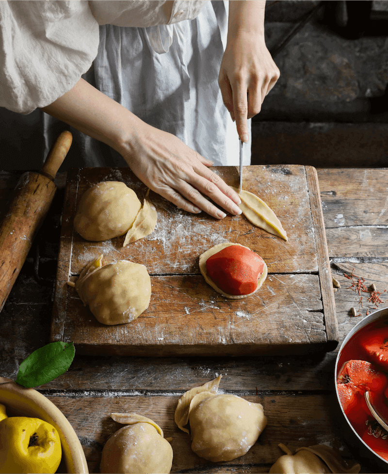 Quince pies being prepared