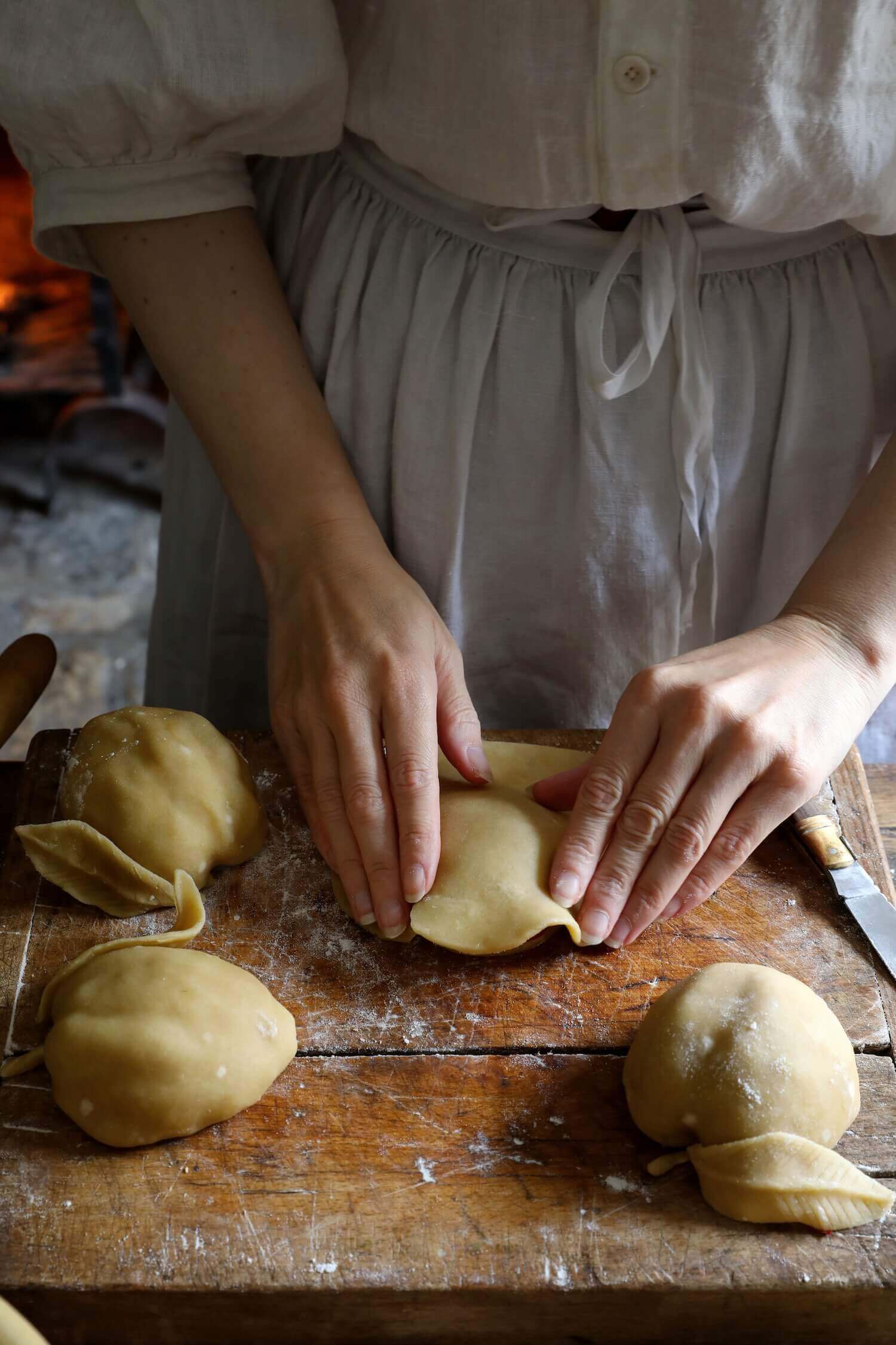 Quince pies being prepared