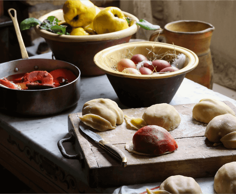 Quince pies being prepared