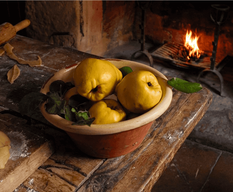 A bowl of golden quinces